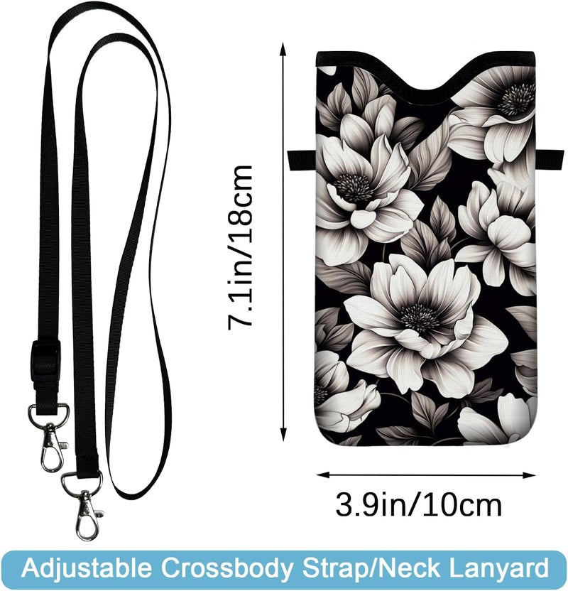 otilil Neoprene Cell Phone Sleeve Pouch Case Bag with Crossbody Strap Neck Lanyard for Women 7.1 X 3.9 in Flower - Image 2
